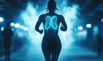 Female runner with visualized lungs. AI generated illustration.