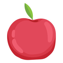Red shiny apple with leaf. Vector