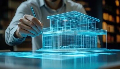 Architect drawing house blueprint digitally