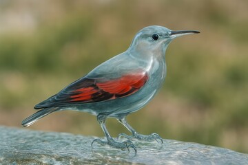 Fototapeta premium Glass bird standing on a rock with blurred background