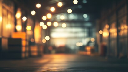 Blurred interior, warm lights, bokeh effect