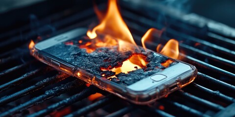 Smartphone burning on a grill (2)