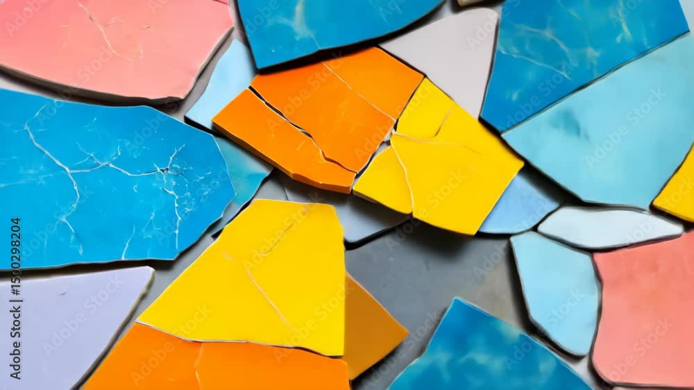 Poster mosaic of fragmented hues: an overhead shot of a vibrant mosaic made of randomly arranged colorful s