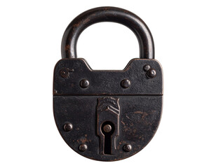 Classic old key with decorative handle, old metal texture, PNG