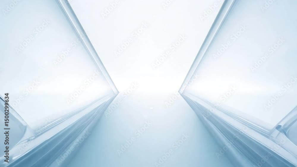 Poster bright and minimalistic abstract reflective surfaces converging towards light, creating depth and tr