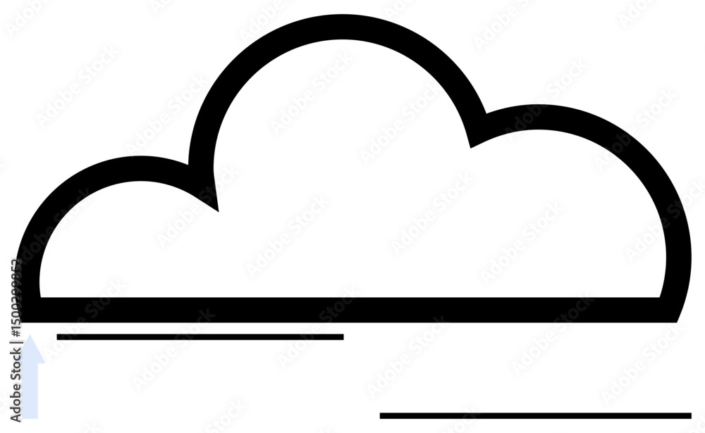 Poster cloud outline with a thin rising arrow and lines below suggesting movement and progress. ideal for d