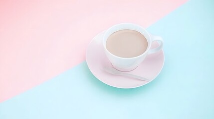 Pastel Coffee Cup on Pink and Blue Background