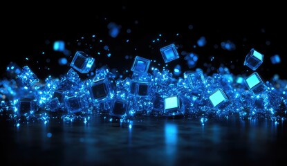 Abstract digital cubes in vibrant blue light