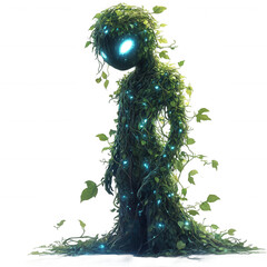 Fantasy forest spirit creature glowing eyes magical nature illustration on transparent background