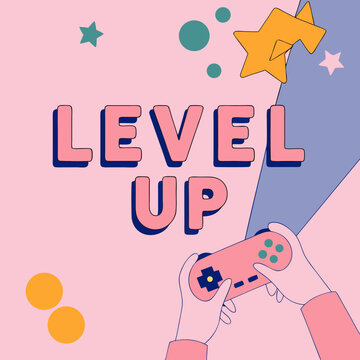 level up pink gamer design hands jostick