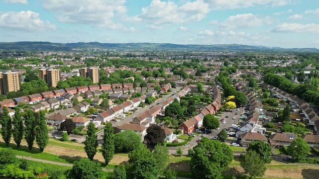 Aerial view at Lydstep Crescent in Cardiff, Wales, UK