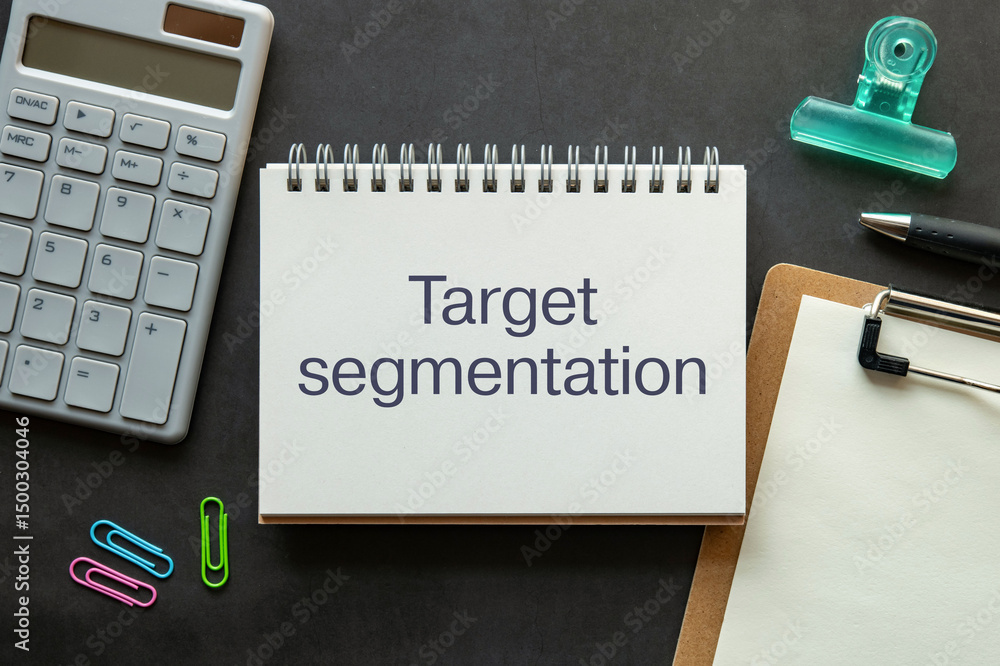 Poster there is notebook with the word target segmentation. it is as an eye-catching image.