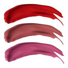 Vector illustration of a collection of 3d smears of lipstick various colors isolated on white background