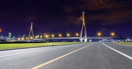 bridge outdoor road skyline city building landscape  night cityscape street travel

