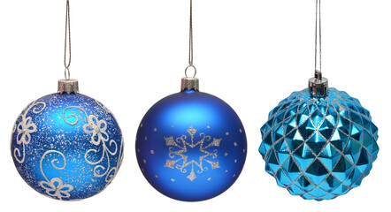 Collection of christmas toy blue balls isolated on white background