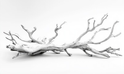 Fototapeta premium Old white dead tree branch isolated on white background. AI generated illustration.