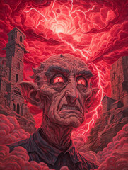 imagine a terrifying painting, pure evil, terrifying
