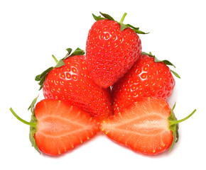 Strawberries whole and slices isolated on white background