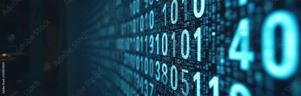 Leinwandbilder Digital background of binary code. Binary numbers floating in cyberspace create digital backdrop. Tech abstract data concept for banners, advertising or web design. Information flow, internet tech.