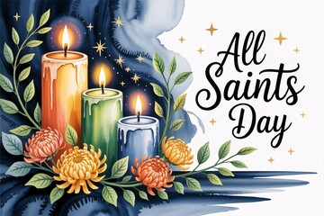 All Saints Day. Candles and flowers.