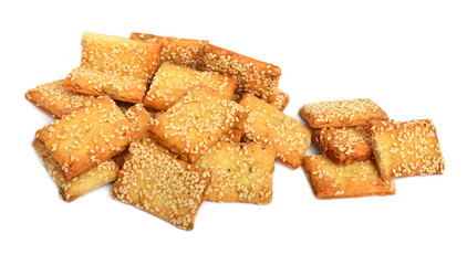 Sesame cookies heap isolated on white background