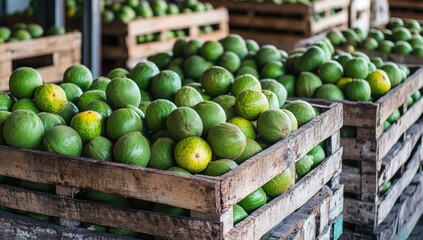 Wooden crates overflowing with vibrant green citrus fruits (2)