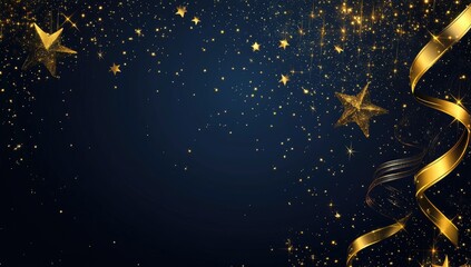Gold stars and ribbon on dark blue background