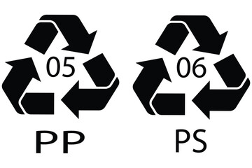 Obraz premium Plastic recycling code icon set. Black recycling symbol on a clean white background.