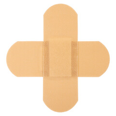 Cross of beige stripes medical bandages isolated top view