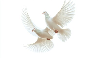 Pigeon flying isolated on white background. AI generated illustration.