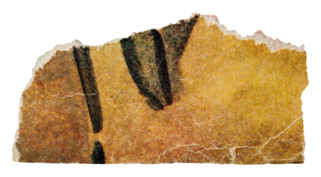 Torn piece of old vintage paper with brown print, scrap of page from retro children's book