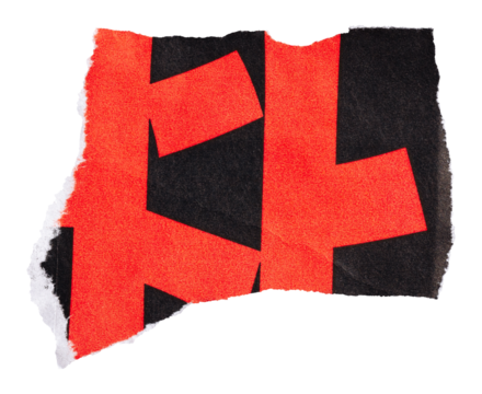 Part of bright red Chinese character on piece of black paper isolated element