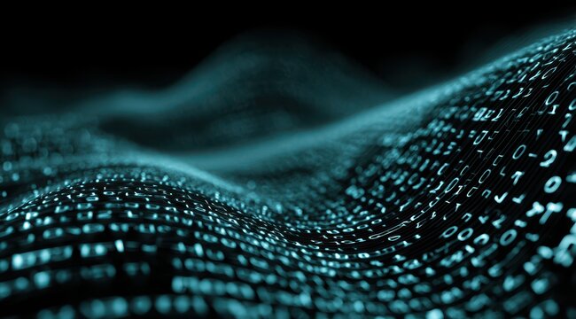Abstract Teal Binary Code Wave Background - Powered by Adobe