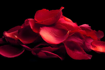 Close-up of vibrant rose petals against a black background.