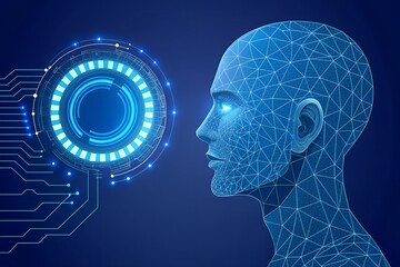 Obraz premium Futuristic ai head profile digital technology network interface