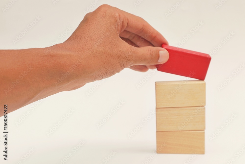 Fototapete stack of empty wooden blocks for written text isolated background