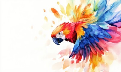 Obraz premium Cute Colorful Parrot Watercolor Illustration. AI generated illustration.