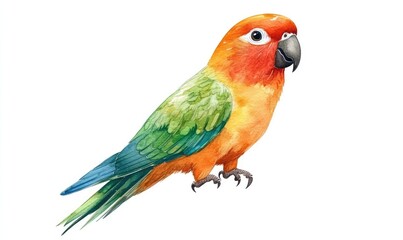 Cute Colorful Parrot Watercolor Illustration. AI generated illustration.