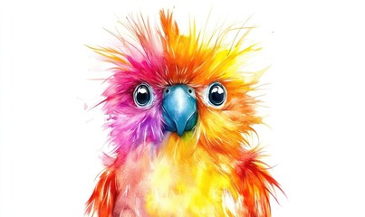 Fototapeta premium Cute Colorful Parrot Watercolor Illustration. AI generated illustration.