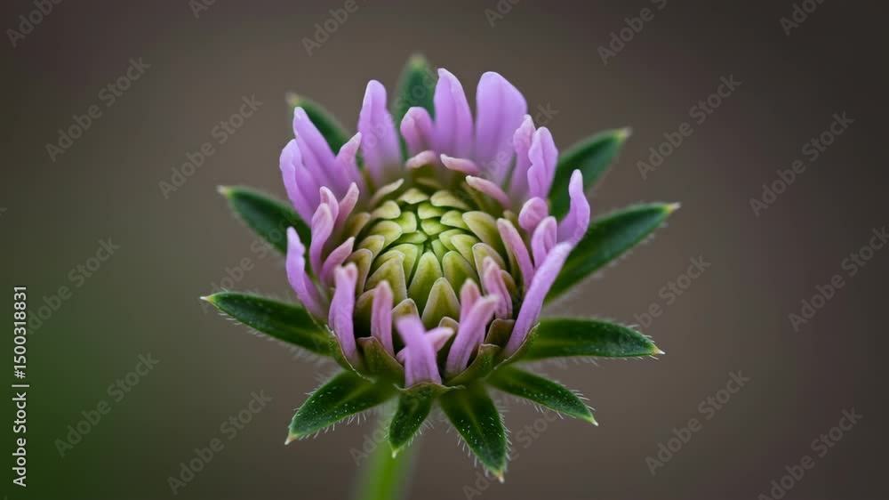 Poster Macro timelapse of half-open flower bud slowly blossoming in soft light  