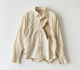 Ripped cream-colored button-down shirt