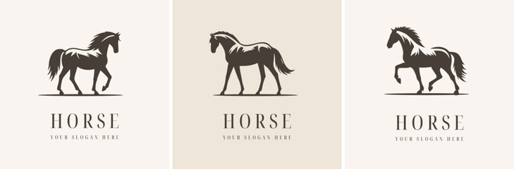 Riding Horse Head Silhouette Logo Set Vector 2026 New Year Symbol Riding Illustration White Shape Black Isolated Icon Animal Art