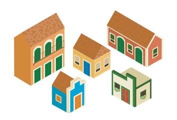 Isometric Brazilian houses isolated set vector. Latin american homes collection illustration.  