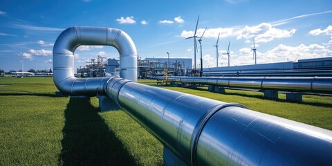 Industrial pipeline network under a clear sky