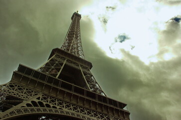 Eiffel Tower in Paris, France with white space for text.