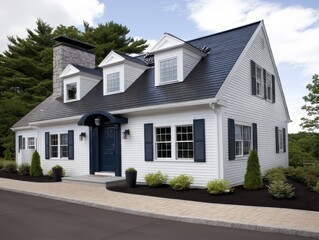 Charming restored Cape Cod, solar panels, sunny day, idyllic setting, picturesque home - seamless background texture