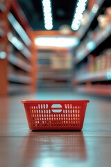 Empty orange shopping basket on store floor