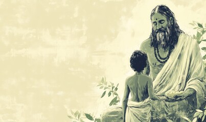 Grunge Guru Purnima Illustration with Sage and Disciple. AI generated illustration