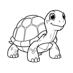 "Smiling Cartoon Turtle for Kids &ndash; Cute Black and White Coloring Page"