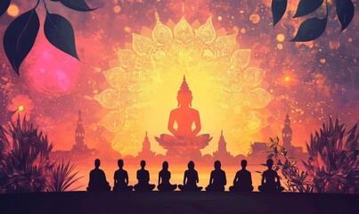 Guru Purnima Celebration Greeting Card Background. AI generated illustration.